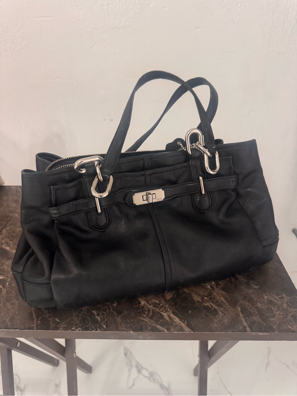 Coach Black Leather Shoulder Bag with Silver Hardware